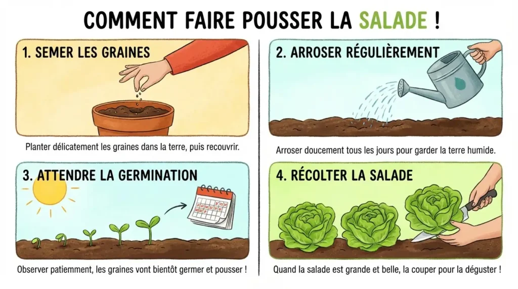 Étapes de la semence de salade