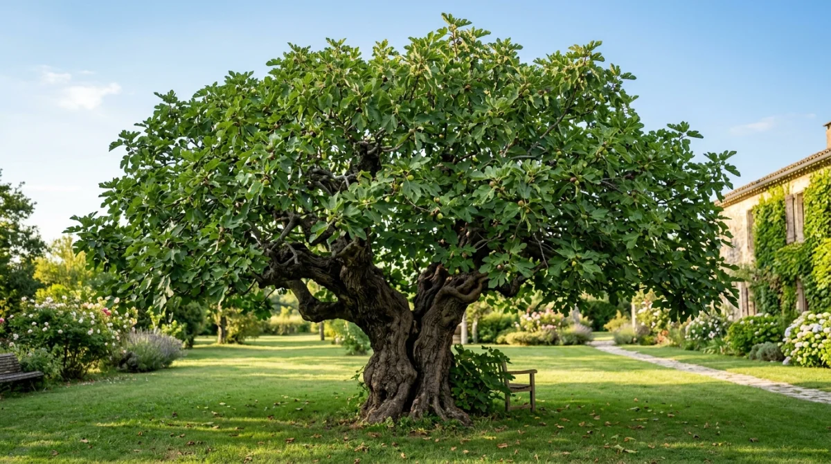 Vieux figuier majestueux dans un jardin ensoleillé pour illustrer les conseils sur quand tailler un figuier.