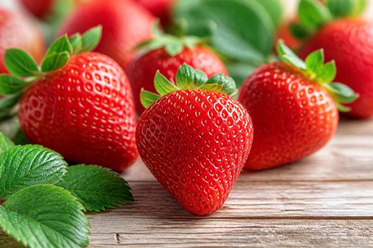 Fraises rouges mûres et fraîches sur une table en bois pour apprendre comment conserver des fraises efficacement.