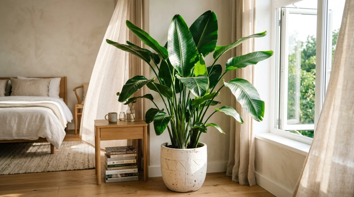 plante interieur moderne chambre 536f 1 Grande plante d'intérieur Strelitzia nicolai luxuriante dans un pot en céramique, idéale comme plante pour chambre lumineuse.